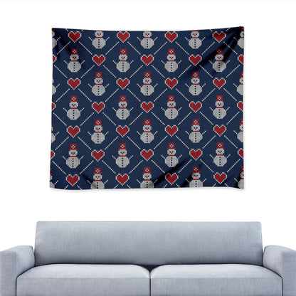Cute Snowman Knitted Pattern Print Tapestry