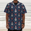 Cute Snowman Knitted Pattern Print Textured Short Sleeve Shirt