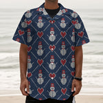 Cute Snowman Knitted Pattern Print Textured Short Sleeve Shirt