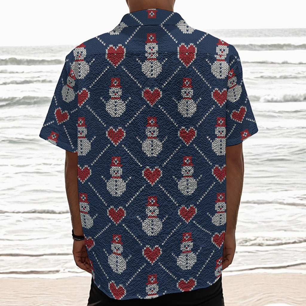 Cute Snowman Knitted Pattern Print Textured Short Sleeve Shirt