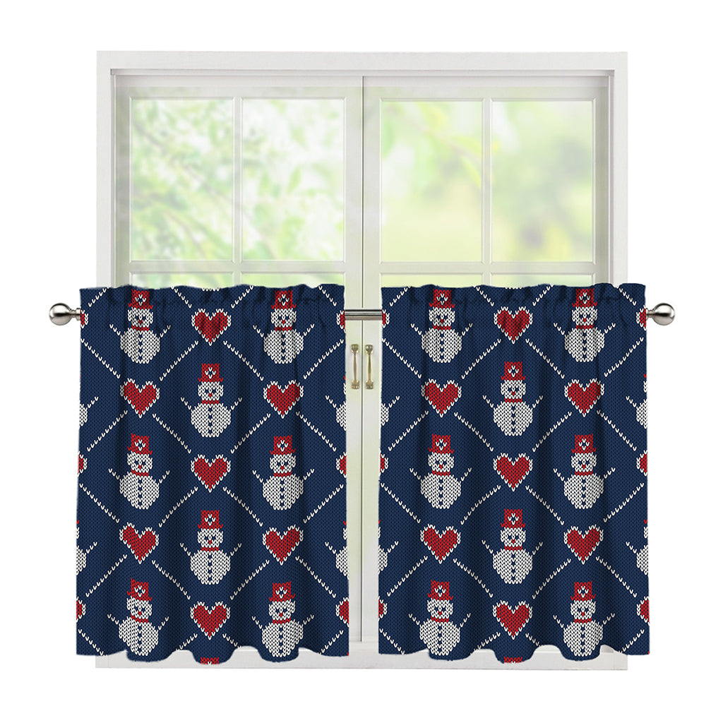 Cute Snowman Knitted Pattern Print Tier Curtains