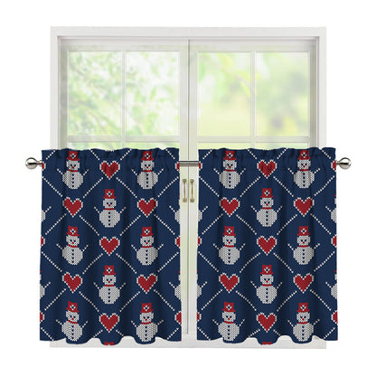 Cute Snowman Knitted Pattern Print Tier Curtains
