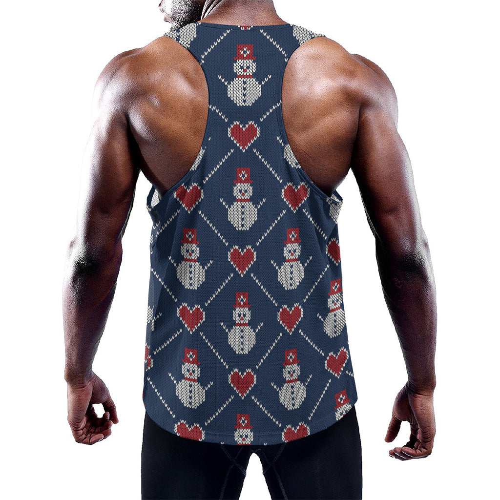Cute Snowman Knitted Pattern Print Training Tank Top