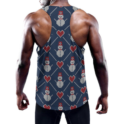 Cute Snowman Knitted Pattern Print Training Tank Top