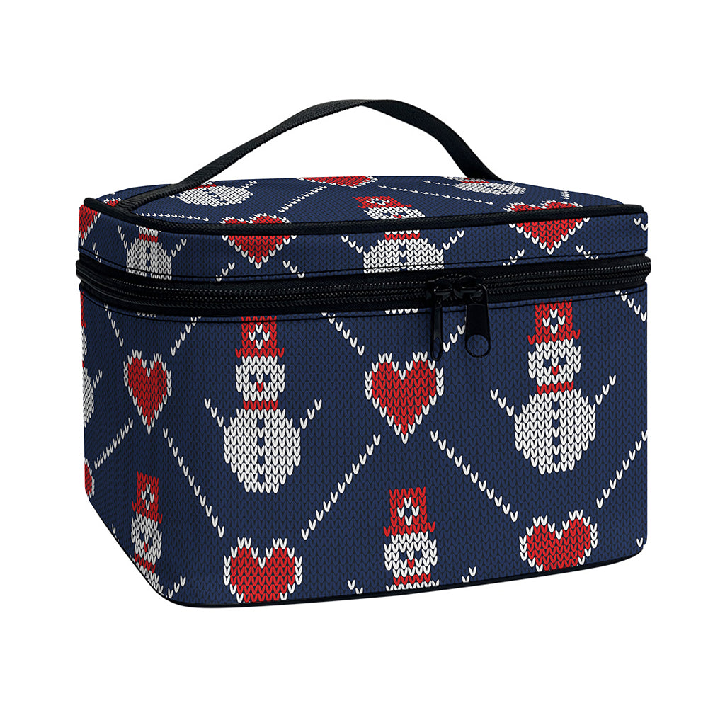 Cute Snowman Knitted Pattern Print Travel Makeup Bag