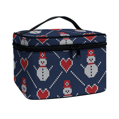 Cute Snowman Knitted Pattern Print Travel Makeup Bag