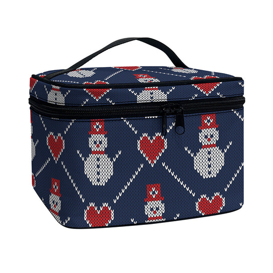 Cute Snowman Knitted Pattern Print Travel Makeup Bag