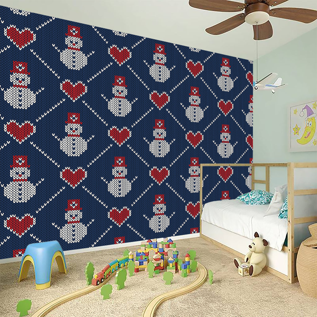 Cute Snowman Knitted Pattern Print Wall Sticker