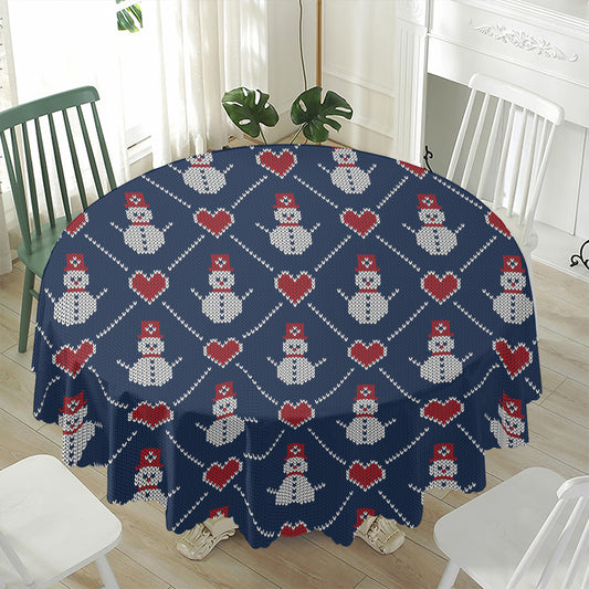 Cute Snowman Knitted Pattern Print Waterproof Round Tablecloth