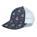Cute Snowman Knitted Pattern Print White Mesh Trucker Cap