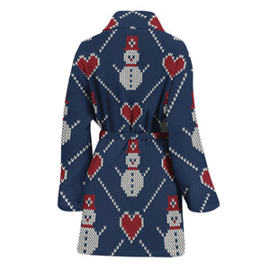 Cute Snowman Knitted Pattern Print Women's Bathrobe