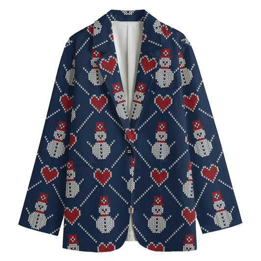Cute Snowman Knitted Pattern Print Women's Blazer