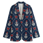 Cute Snowman Knitted Pattern Print Women's Blazer