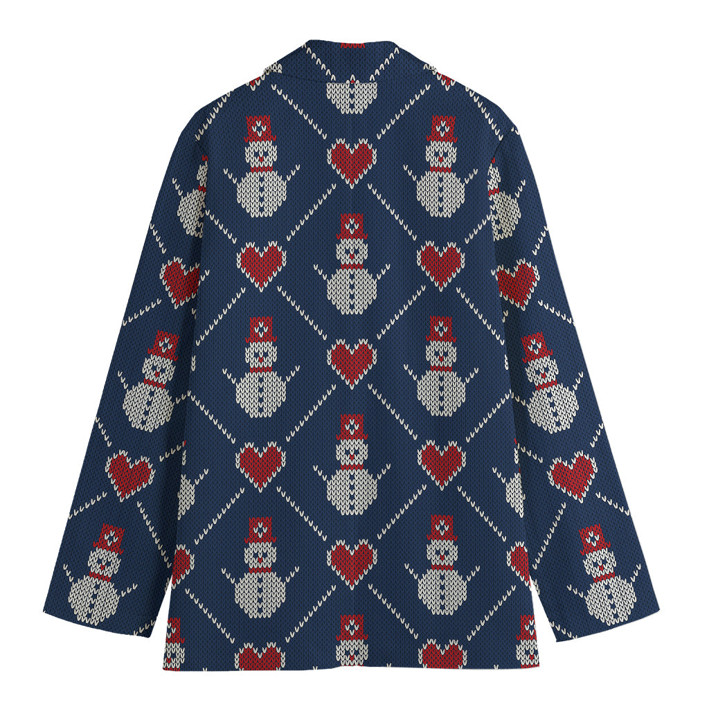 Cute Snowman Knitted Pattern Print Women's Blazer
