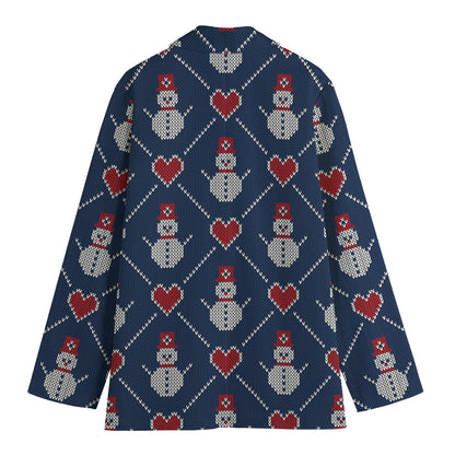 Cute Snowman Knitted Pattern Print Women's Blazer