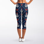 Cute Snowman Knitted Pattern Print Women's Capri Leggings