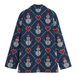 Cute Snowman Knitted Pattern Print Women's Cotton Blazer