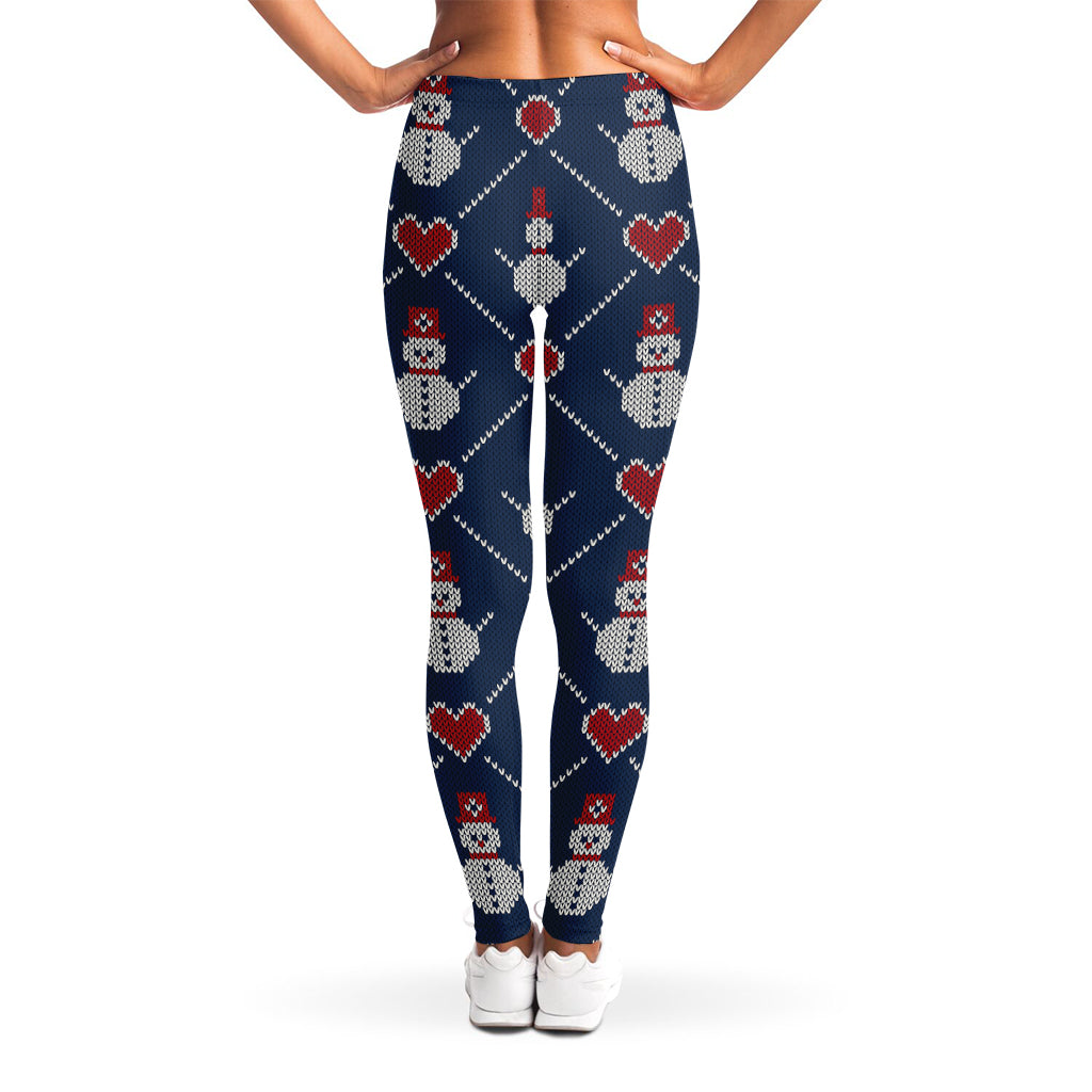 Cute Snowman Knitted Pattern Print Women's Leggings