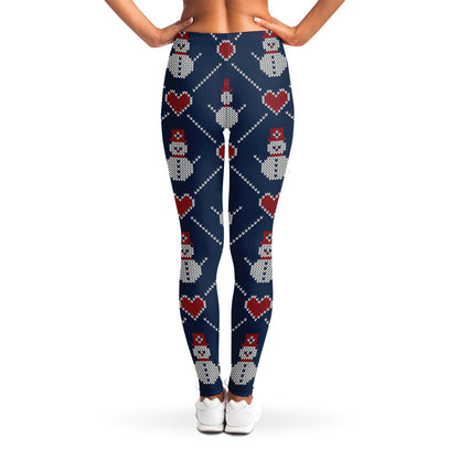 Cute Snowman Knitted Pattern Print Women's Leggings