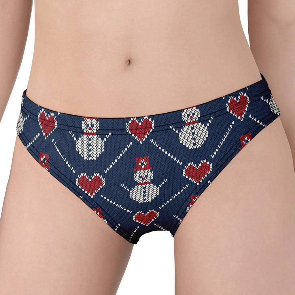 Cute Snowman Knitted Pattern Print Women's Panties