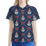 Cute Snowman Knitted Pattern Print Women's Polo Shirt