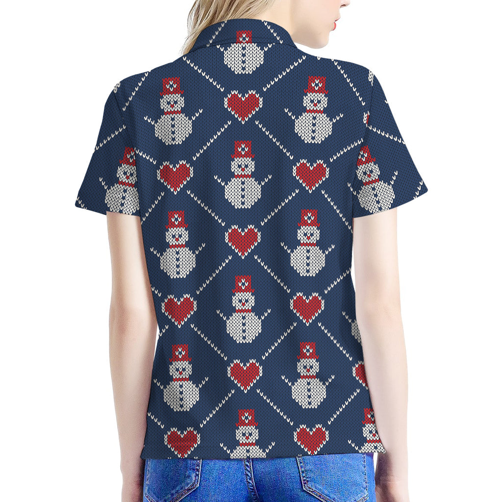 Cute Snowman Knitted Pattern Print Women's Polo Shirt