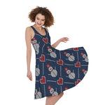 Cute Snowman Knitted Pattern Print Women's Sleeveless Dress