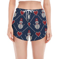 Cute Snowman Knitted Pattern Print Women's Split Running Shorts