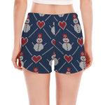 Cute Snowman Knitted Pattern Print Women's Split Running Shorts