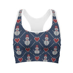 Cute Snowman Knitted Pattern Print Women's Sports Bra