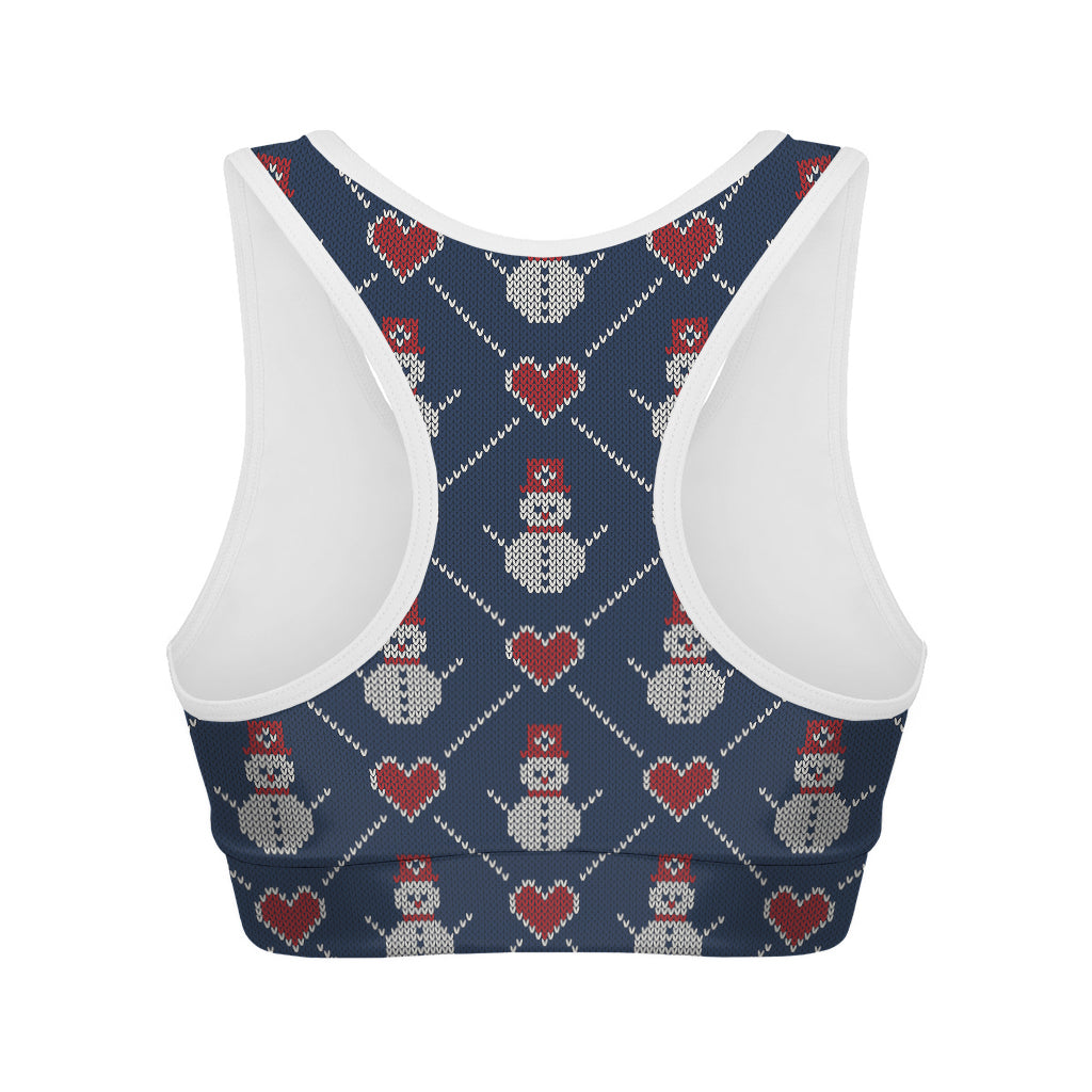 Cute Snowman Knitted Pattern Print Women's Sports Bra