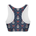 Cute Snowman Knitted Pattern Print Women's Sports Bra