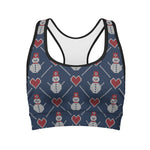 Cute Snowman Knitted Pattern Print Women's Sports Bra