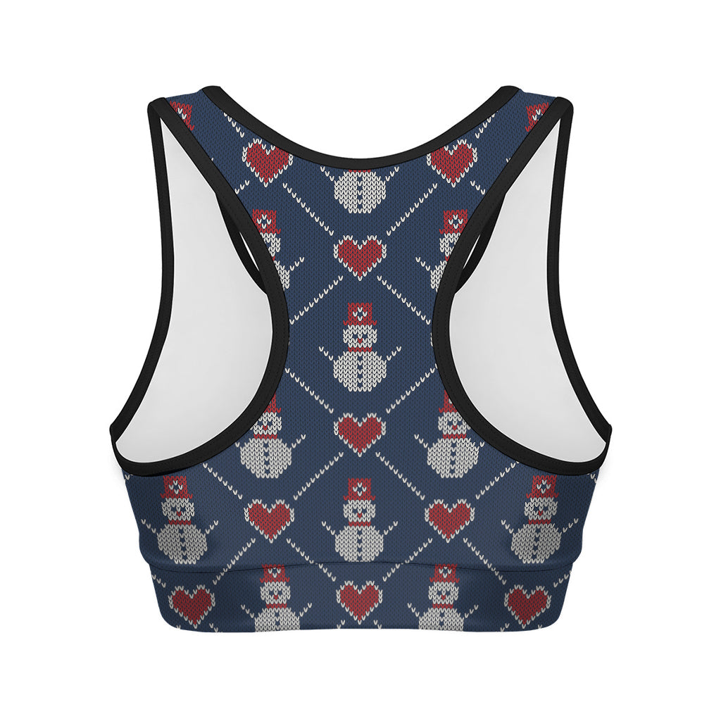 Cute Snowman Knitted Pattern Print Women's Sports Bra