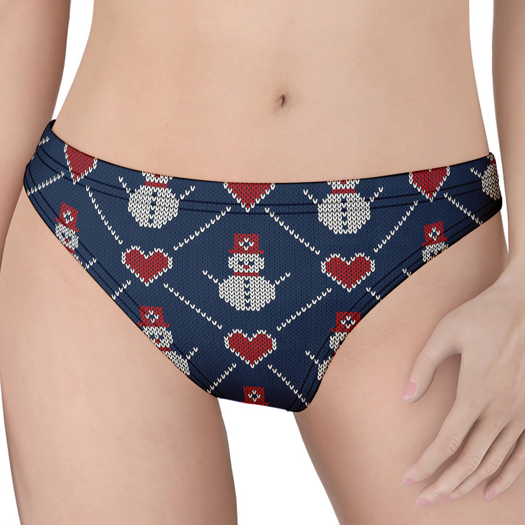 Cute Snowman Knitted Pattern Print Women's Thong