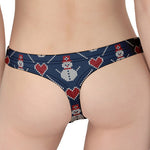 Cute Snowman Knitted Pattern Print Women's Thong