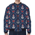 Cute Snowman Knitted Pattern Print Zip Sleeve Bomber Jacket