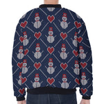 Cute Snowman Knitted Pattern Print Zip Sleeve Bomber Jacket