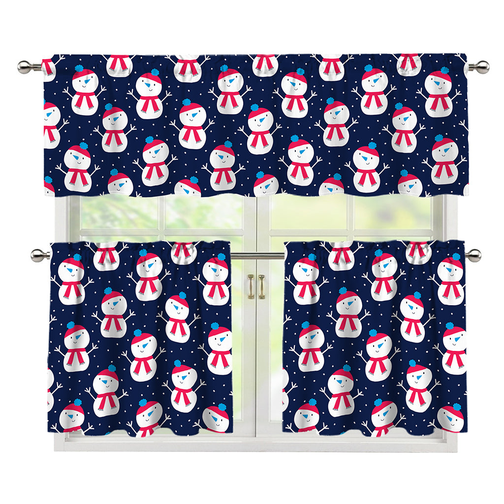 Cute Snowman Pattern Print 3 Piece Kitchen Curtains