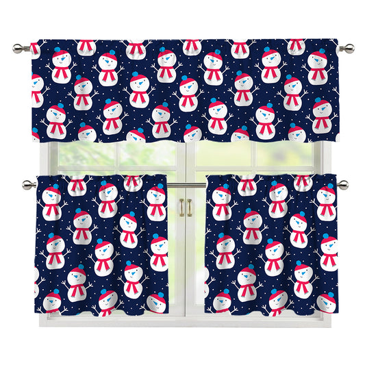 Cute Snowman Pattern Print 3 Piece Kitchen Curtains