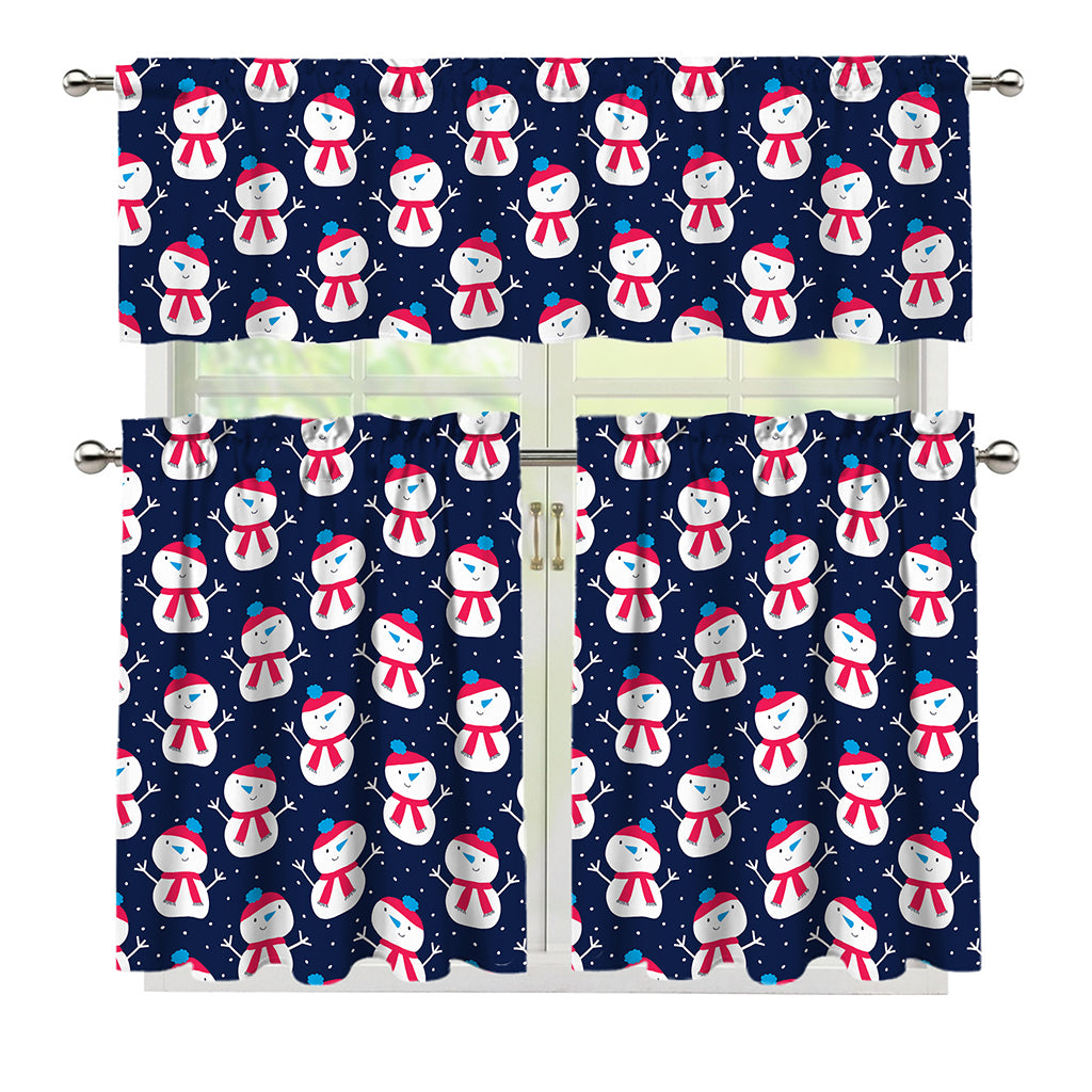Cute Snowman Pattern Print 3 Piece Kitchen Curtains