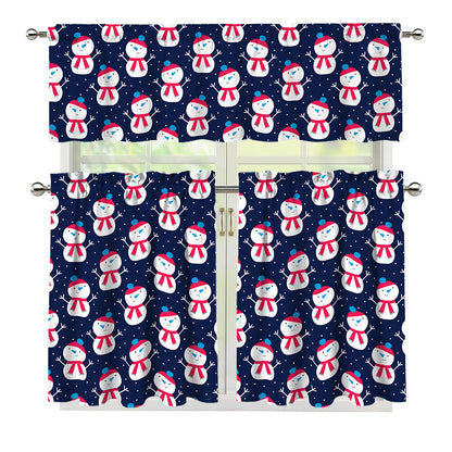 Cute Snowman Pattern Print 3 Piece Kitchen Curtains