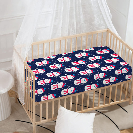 Cute Snowman Pattern Print Baby Crib Sheet