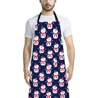 Cute Snowman Pattern Print Bib Apron With Pocket