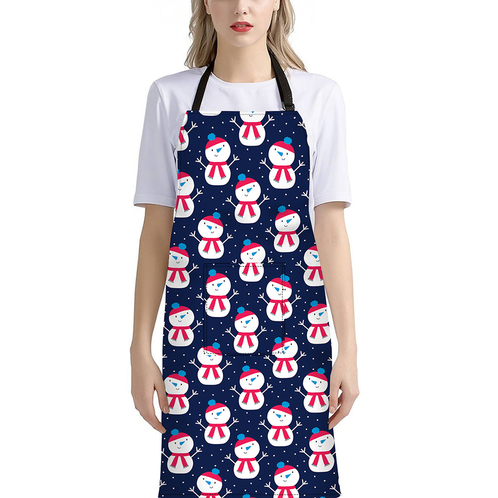 Cute Snowman Pattern Print Bib Apron With Pocket