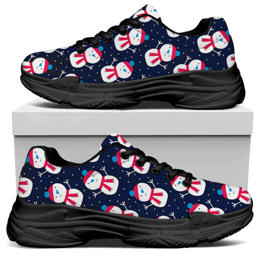 Cute Snowman Pattern Print Black Chunky Shoes
