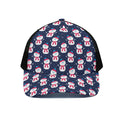 Cute Snowman Pattern Print Black Mesh Trucker Hat