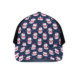 Cute Snowman Pattern Print Black Mesh Trucker Cap