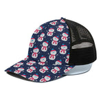 Cute Snowman Pattern Print Black Mesh Trucker Cap