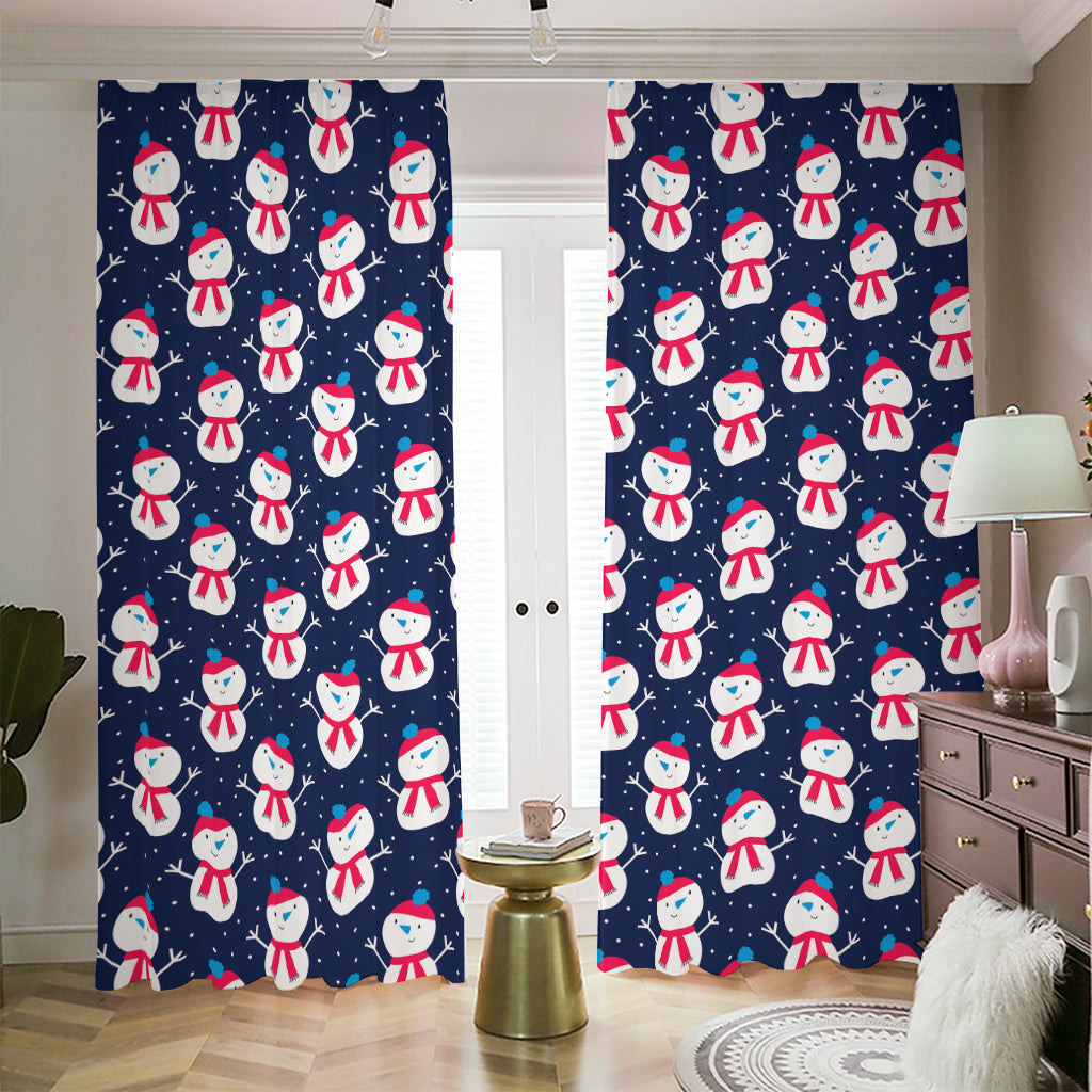 Cute Snowman Pattern Print Blackout Pencil Pleat Curtains